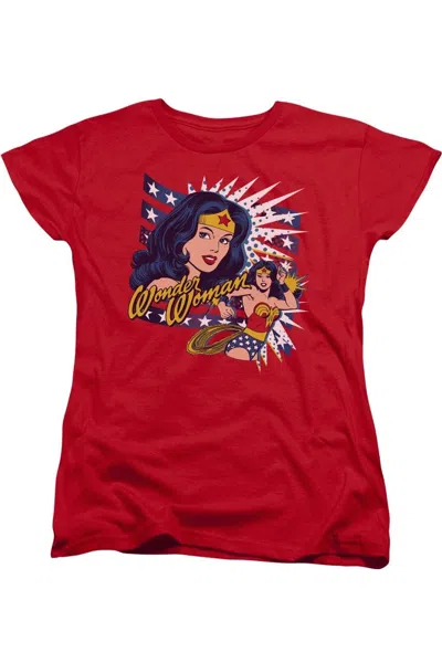 Gildan Dco Pop Art Wonder Woman Short Sleeve Womens Tee / T-shirt In Red