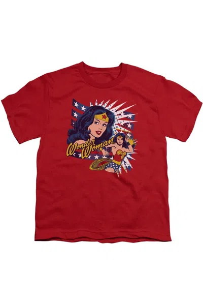 Gildan Kids' Dco Pop Art Wonder Woman Short Sleeve Youth Tee / T-shirt In Red