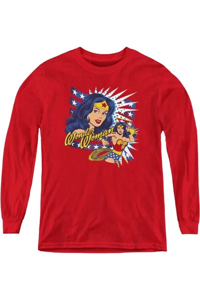 Gildan Kids' Dco Pop Art Wonder Woman Youth Long Sleeve Tee / T-shirt In Red