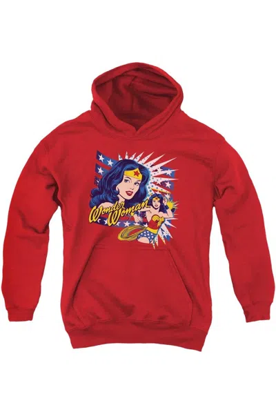 Gildan Kids' Dco Pop Art Wonder Woman Youth Pull Over Hoodie / Hooded Sweatshirt In Red