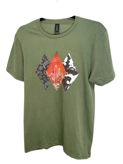 Gildan Diamond Cactus Cowhide Graphic Top In Olive In Green