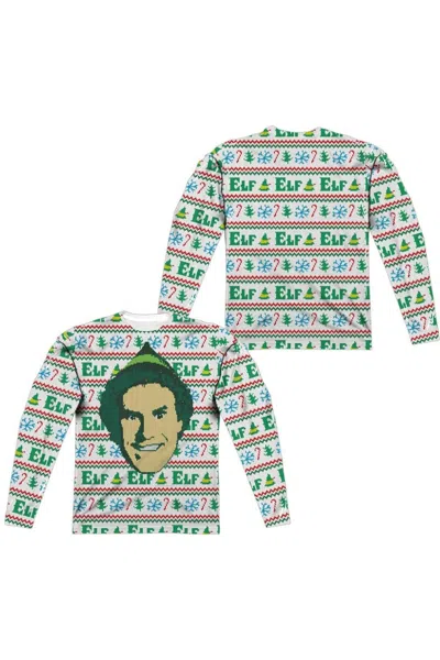 Gildan Elf Elf Sweater (front/back Print) Long Sleeve Adult Poly Crew Tee / T-shirt In White
