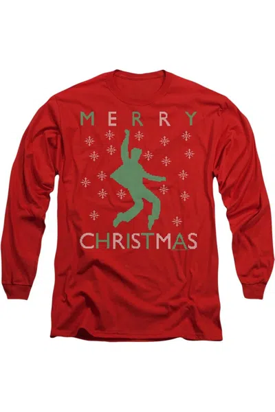 Gildan Elvis Dancing Ugly Christmas Long Sleeve Adult Tee / T-shirt In Red