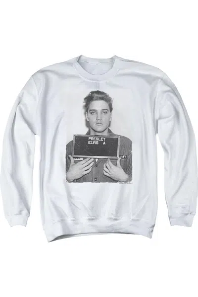 Gildan Elvis Presley Army Mug Shot Adult Crewneck Sweatshirt In White