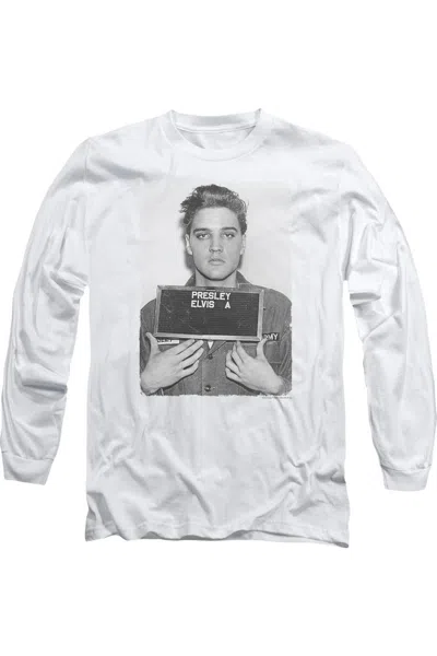 Gildan Elvis Presley Army Mug Shot Long Sleeve Adult Tee / T-shirt In White