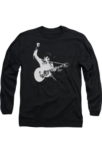 Gildan Elvis Presley Black And White Guitarman Long Sleeve Adult Tee / T-shirt