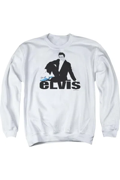 Gildan Elvis Presley Blue Suede Adult Crewneck Sweatshirt In White