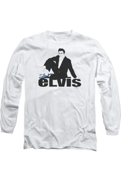 Gildan Elvis Presley Blue Suede Long Sleeve Adult Tee / T-shirt In White