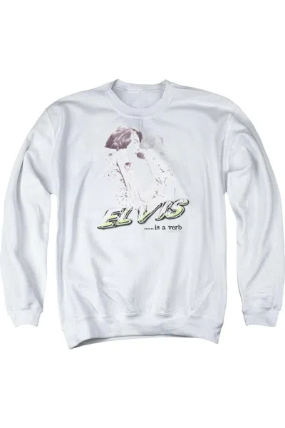 Gildan Elvis Presley Elvis Is A Verb Adult Crewneck Sweatshirt In White