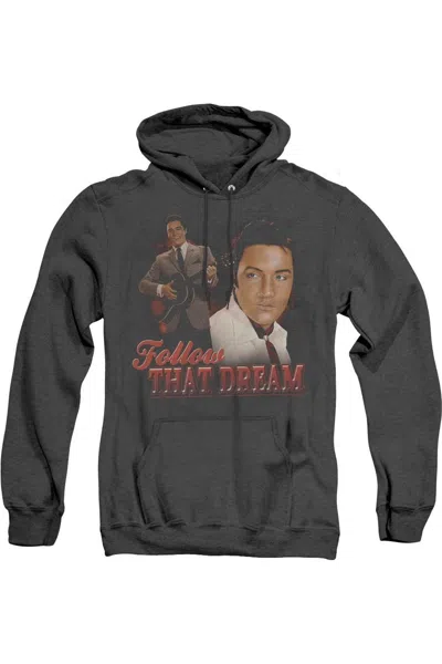 Gildan Elvis Presley Follow That Dream Adult Heather Hoodie In Black