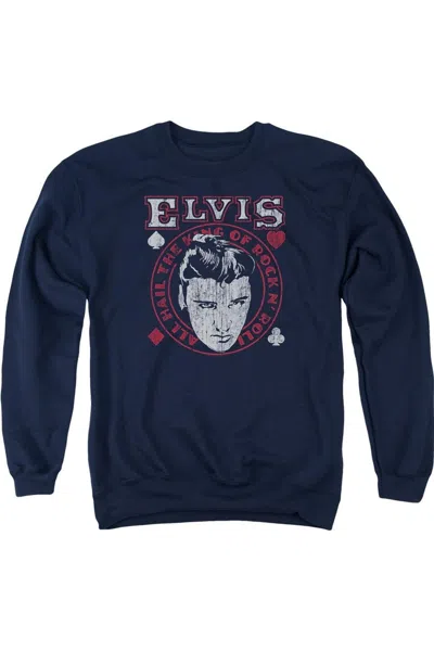 Gildan Elvis Presley Hail The King Adult Crewneck Sweatshirt In Blue