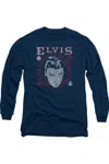 Gildan Elvis Presley Hail The King Long Sleeve Adult Tee / T-shirt In Blue