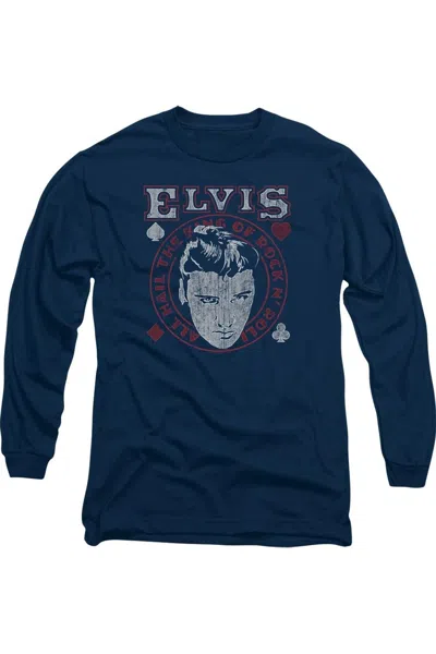 Gildan Elvis Presley Hail The King Long Sleeve Adult Tee / T-shirt In Blue