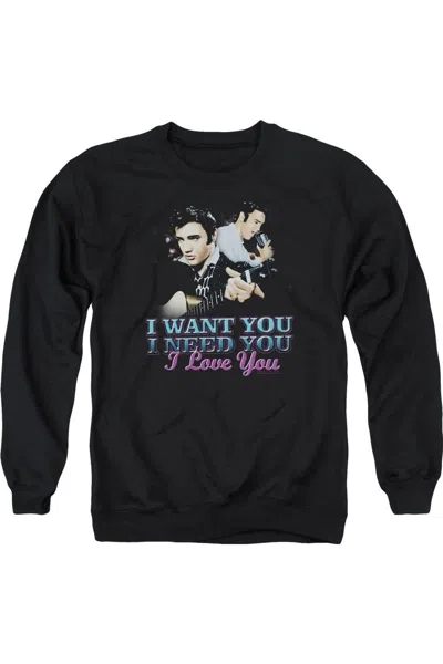 Gildan Elvis Presley I Want You Adult Crewneck Sweatshirt In Black