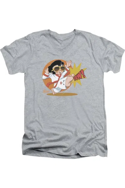 Gildan Elvis Presley Karate King Short Sleeve Adult V Neck T-shirt In Gray