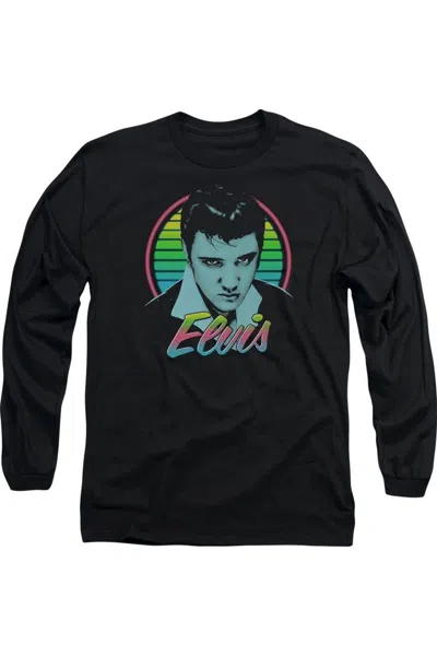 Gildan Elvis Presley Neon King Long Sleeve Adult Tee / T-shirt In Black