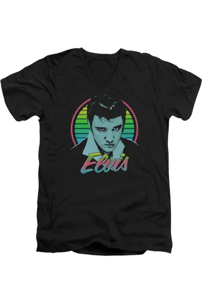Gildan Elvis Presley Neon King Short Sleeve Adult V Neck Premium Cotton Tee / T-shirt In Black