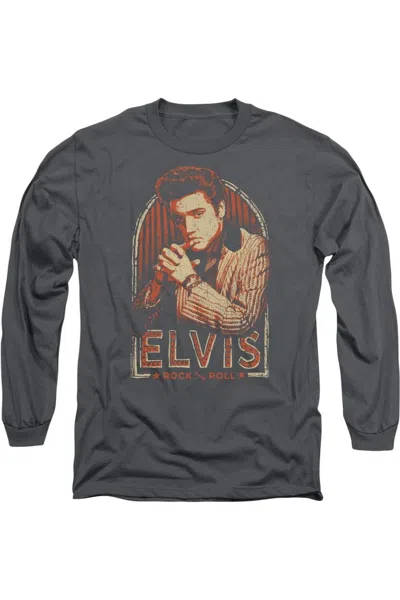 Gildan Elvis Presley Stripes Long Sleeve Adult Tee / T-shirt In Pink