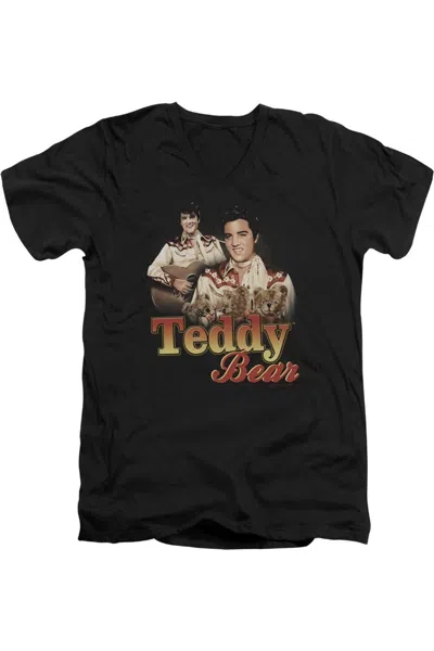 Gildan Elvis Presley Teddy Bear Short Sleeve Adult V Neck T-shirt In Black