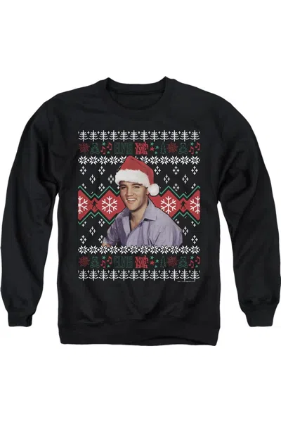 Gildan Elvis Ugly Christmashort Sleeveweater Adult Crewneck Sweatshirt In Black