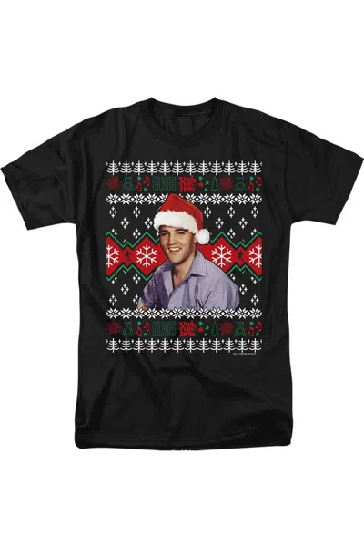 Gildan Elvis Ugly Christmashort Sleeveweater Short Sleeve Adult V Neck Premium Cotton Tee / T-shirt In Black