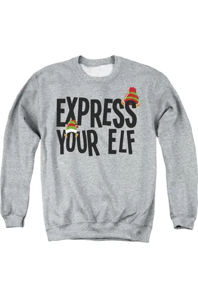 Gildan Express Your Christmas Elf Unisex Adult Crewneck Sweatshirt Sweater In Gray