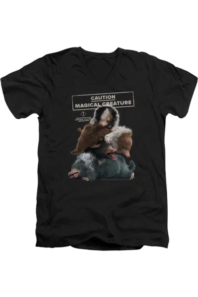 Gildan Fantastic Beasts 2 Cuddle Puddle Short Sleeve Adult V Neck Premium Cotton Tee / T-shirt In Black