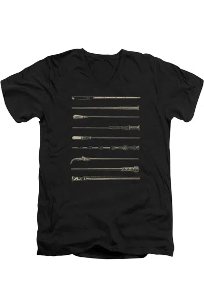 Gildan Fantastic Beasts 2 Wands Short Sleeve Adult V Neck Premium Cotton Tee / T-shirt In Black