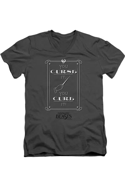 Gildan Fantastic Beasts Curse It Short Sleeve Adult V Neck Premium Cotton Tee / T-shirt In Pink