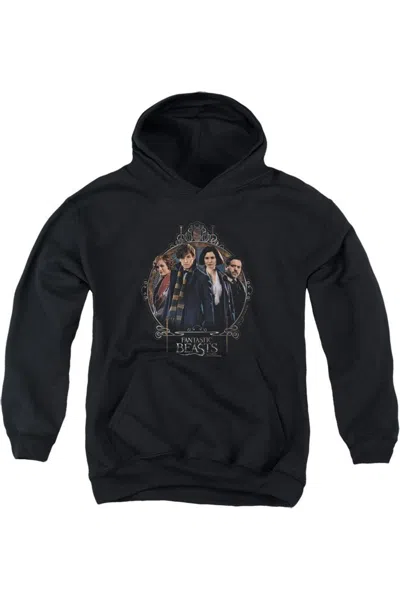 Gildan Kids' Fantastic Beasts Group Portrait Youth Pull Over Hoodie / Hooded Sweatshirt In Black