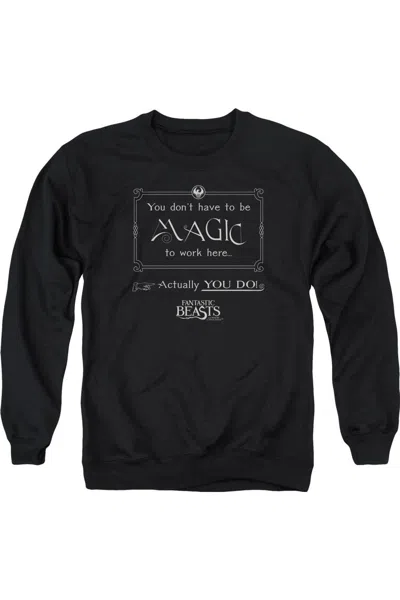 Gildan Fantastic Beasts Magic To Work Here Adult Crewneck Sweatshirt In Black