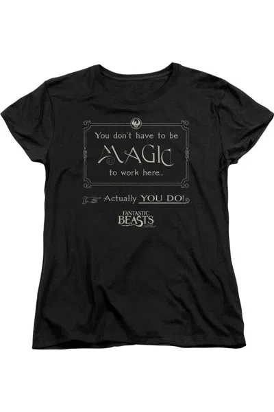 Gildan Fantastic Beasts Magic To Work Here Short Sleeve Womens Tee / T-shirt In Black