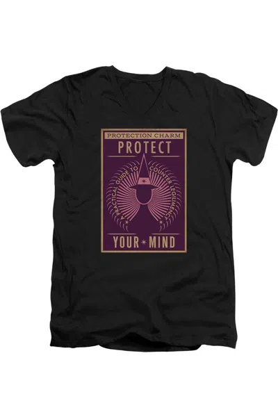 Gildan Fantastic Beasts Protect Your Mind Short Sleeve Adult V Neck Premium Cotton Tee / T-shirt In Black