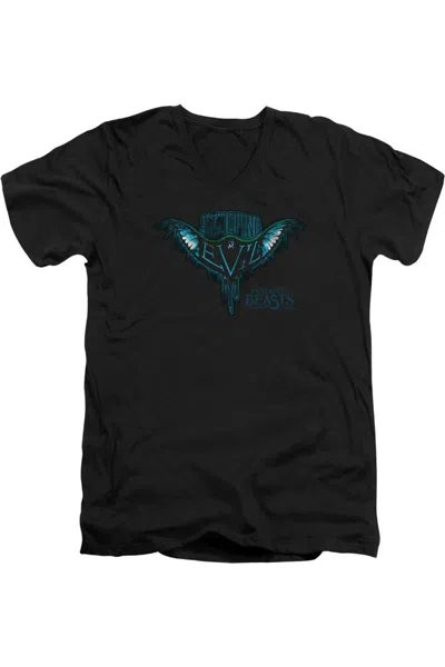 Gildan Fantastic Beasts Swooping Evil Short Sleeve Adult V Neck Premium Cotton Tee / T-shirt In Black