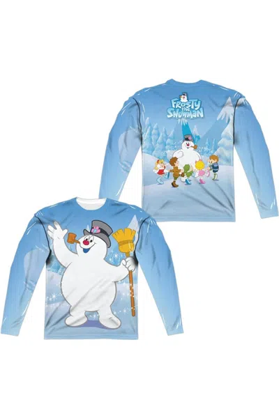 Gildan Frosty The Snowman Frosty Wave (front/back Print) Long Sleeve Adult Poly Crew Tee / T-shirt In Blue