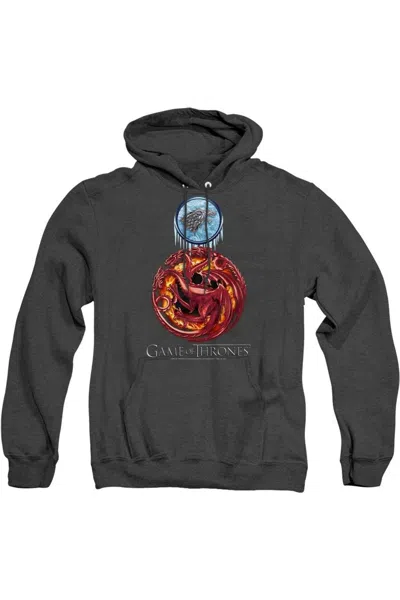 Gildan Game Of Thrones Combined Targaryn And Stark Adult Heather Hoodie / Hooded Sweatshirt In Black