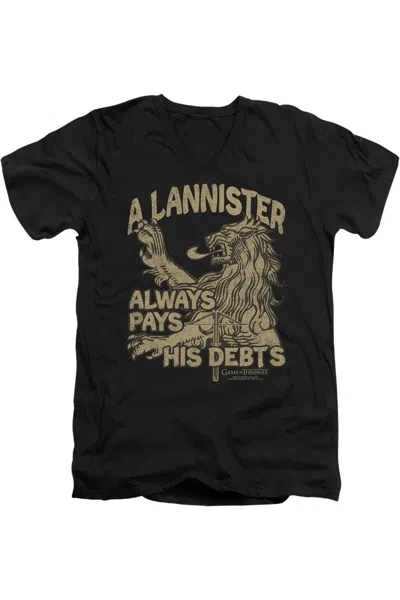 Gildan Game Of Thrones Debts Short Sleeve Adult V Neck Premium Cotton Tee / T-shirt In Black