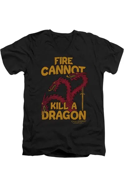 Gildan Game Of Thrones Dragons With Fire Short Sleeve Adult V Neck Premium Cotton Tee / T-shirt In Black