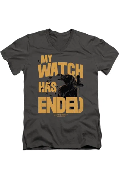 Gildan Game Of Thrones My Watch Has Ended Short Sleeve Adult V Neck Premium Cotton Tee / T-shirt In Pink