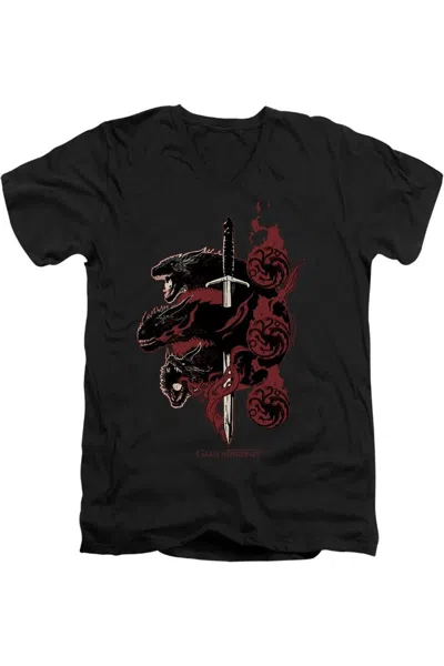 Gildan Game Of Thrones Targaryen Dragons Short Sleeve Adult V Neck Premium Cotton Tee / T-shirt In Black