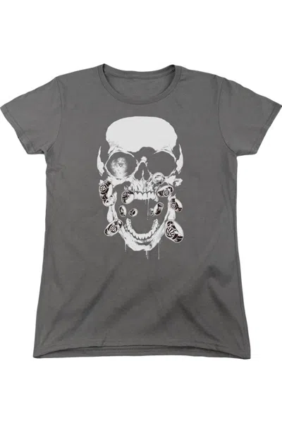 Gildan Green Lantern Black Lantern Skull Short Sleeve Womens Tee / T-shirt In Pink