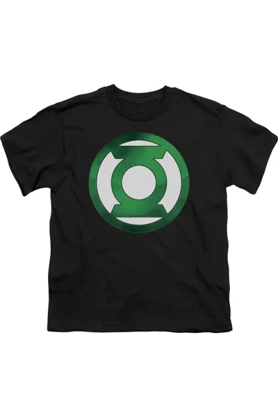 Gildan Kids' Green Lantern Green Chrome Logo Short Sleeve Youth Tee / T-shirt In Black