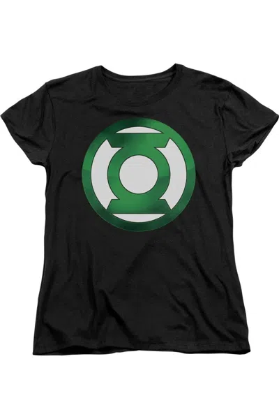 Gildan Green Lantern Green Chrome Logo Short Sleeve Womens Tee / T-shirt In Black