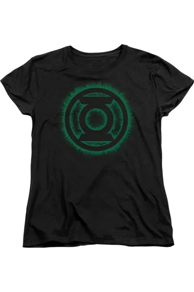 Gildan Green Lantern Green Flame Logo Short Sleeve Womens Tee / T-shirt In Black