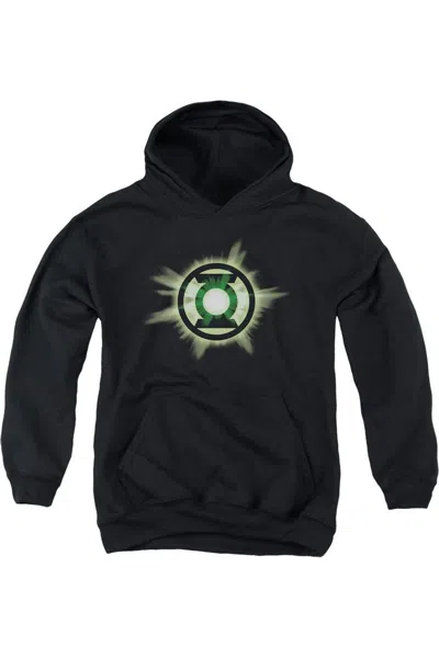 Gildan Kids' Green Lantern Green Glow Youth Pull Over Hoodie / Hooded Sweatshirt In Black