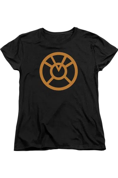 Gildan Green Lantern Orange Emblem Short Sleeve Womens Tee / T-shirt In Black