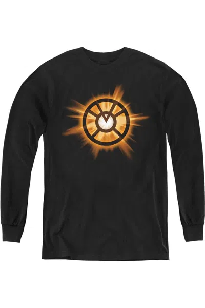 Gildan Kids' Green Lantern Orange Glow Youth Long Sleeve Tee / T-shirt In Black