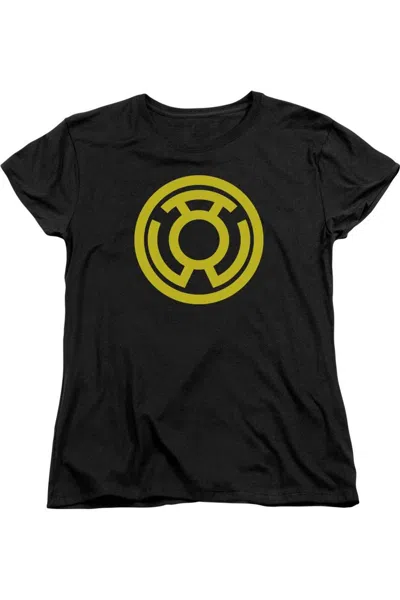 Gildan Green Lantern Yellow Emblem Short Sleeve Womens Tee / T-shirt In Black