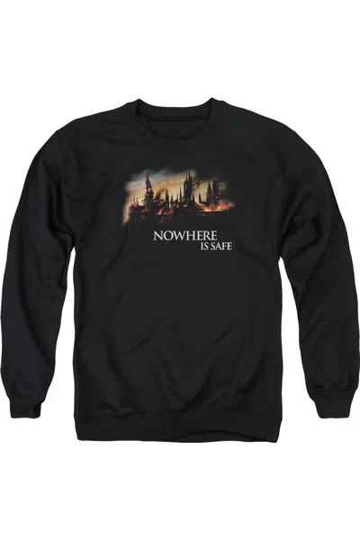 Gildan Harry Potter Burning Hogwarts Adult Crewneck Sweatshirt In Black