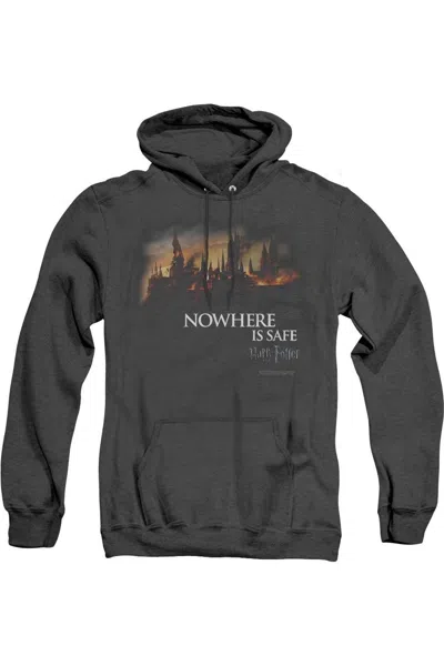 Gildan Harry Potter Burning Hogwarts Adult Heather Hoodie / Hooded Sweatshirt In Black
